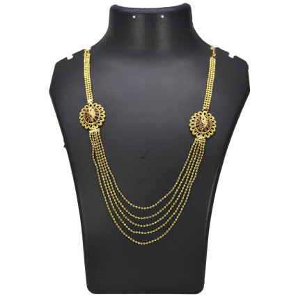 Gold Plated Multi Strand chain with Peacock Double Side Pendants