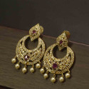 One Gram Gold Ruby Earrings with Pearl Hangings