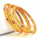 Premium Golden Ruby Stone Bangles Set