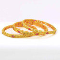 Premium Golden Ruby Stone Bangles Set