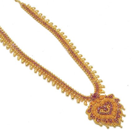 Gold Plated Ruby Mango Heart Pendant Long Necklace