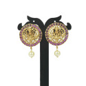 Ethnic Antique Gold Plated Big Kemp Lakshmi Ear Studs