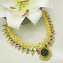 Ethnic Ganesha Lakshmi Ruby Studded Green Enamel Necklace