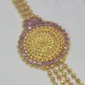 Gold Plated Ruby Big Floral Mogappu Multi-layer Necklace