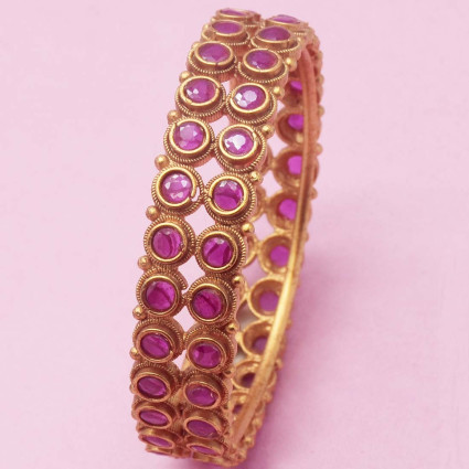Antique Matte Chettinad Ruby Broad Bangle