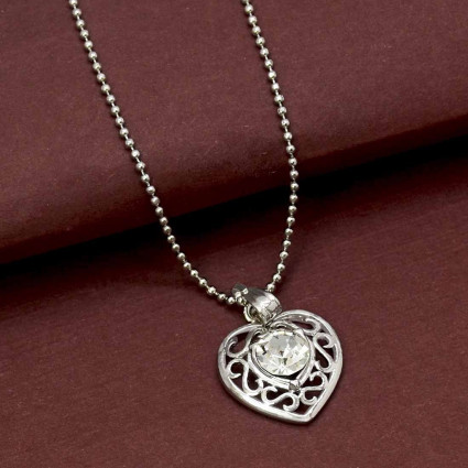 Simple Silver Tone Heart Pendant with Chain