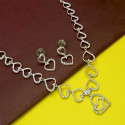 Premium Fashion Silver Polish AD Hearts Necklace Set 