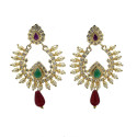 Fashionable Ruby and AD Stone Pearl Hanging Earrings