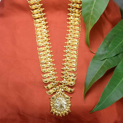 Elegant Gold Plated Mango Long Haram with Pendant