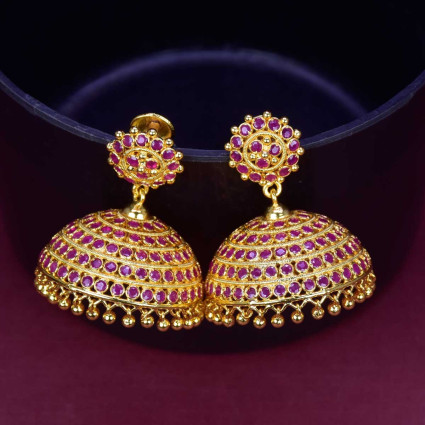 Alluring One Gram Gold Ruby Jhumkas