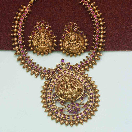 Antique Chettinad Kemp Lakshmi Kash Necklace Set