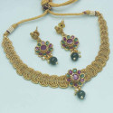 Multicoloured Stones Antique Gold Plated Choker Set