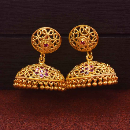 Premium Gold Plated Traditional Ruby Stones Jhumka