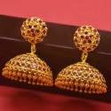 Traditional One Gram Gold Plated Ruby Jhumkas