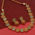 Antique Matte Floral Square Stone Sufi Necklace Set