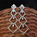 Rhodium Plated American Diamond Pave Long Earrings