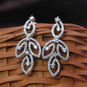 Dazzling Cubic Zirconia Leaf Design Drop Earrings