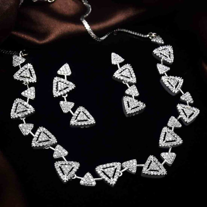 Contemporary Triangle Design American Diamond Necklace Set