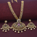 Dainty Premium Gold Plated CZ Ruby Emerald Necklace Set