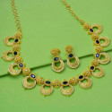 AD Blue Sapphire Floral Chandbali Necklace Set