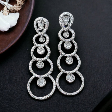 Rhodium Plated American Diamond Studded Hoop Earrings