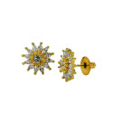 Gorgeous Gold Plated Semi-Precious Stones Floral Ear Studs