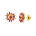 Gorgeous Gold Plated Semi-Precious Stones Floral Ear Studs
