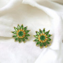 Gorgeous Gold Plated Semi-Precious Stones Floral Ear Studs