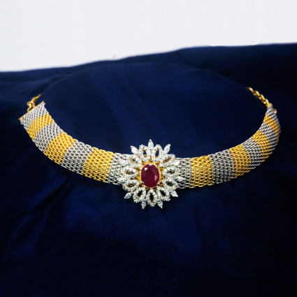 Two Tone Designer Bridal Cz Ruby Choker