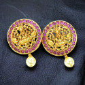 Ethnic Antique Gold Plated Big Kemp Lakshmi Ear Studs
