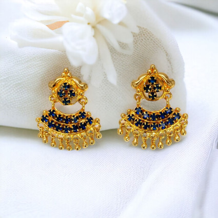 Trendy Gold Plated Blue Sapphire Dangling Earrings