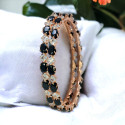 Adorable Oval Blue Sapphire CZ Stone Rose Gold Plated Bangles
