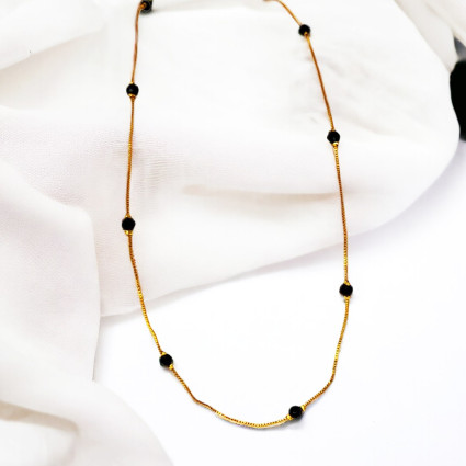 Elegant Black Crystal Gold Plated Box Chain -18 Inch