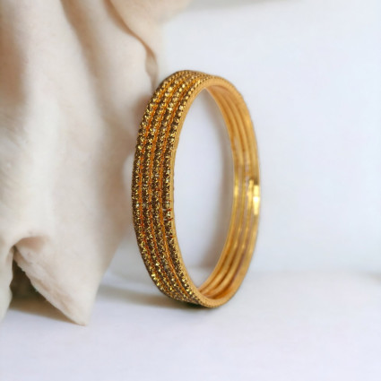 Trendy Gold Plated Stone Floral Thin Bangles