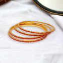 Trendy Gold Plated Stone Floral Thin Bangles
