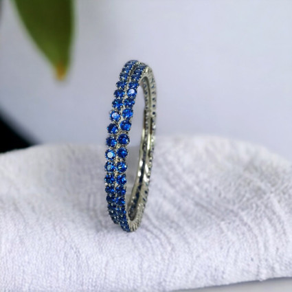 Radiant Rhodium Plated Blue Sapphire Stone Bangles