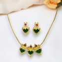Classic Gold Plated Green Triple Palakka Pendant Necklace