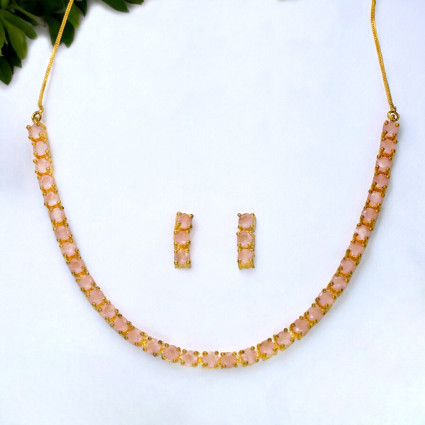Stunning Baby Pink American Diamond Necklace Set