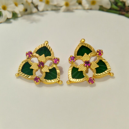 Premium Gold Plated Palakka Floral Enamel Ear Studs