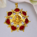 Ethnic Gold Plated Lakshmi Floral Green Palakka Pendant