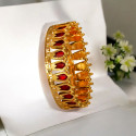 Premium Gold Plated Red Nagapadam CZ Broad Bangle