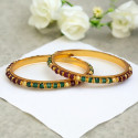 Stunning Gold Plated Maroon Crystal And Golden Beads Bangles