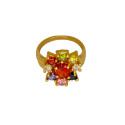 Classic Gold Plated Floral Navratna Model Ladies Finger Ring