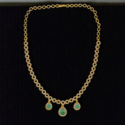 Round Cubic Zirconia Necklace with Emerald Stones