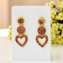 Stunning Gold Plated Ruby Stone Heart Drop Earrings