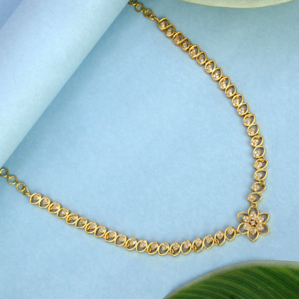Elegant Gold Plated Leaves Design Stone Necklace