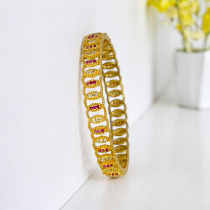 Alluring Gold Plated Wedding Ruby CZ Bangle