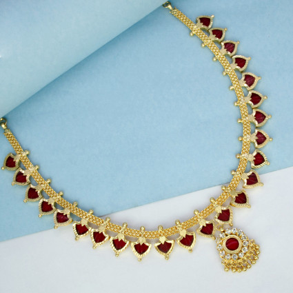 Kerala Traditional CZ Red Palakka Necklace With Pendant