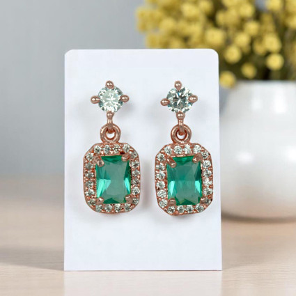 Fashionable Cz Square Stone Drop Earrings