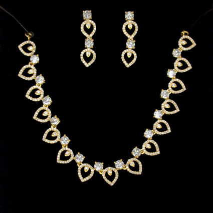 Appealing Gold Plated American Diamond Tear Drop Necklace Set